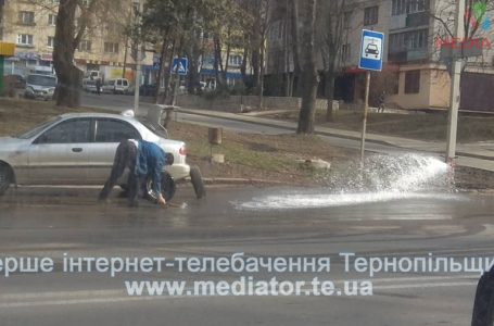 У Тернополі на Злуки б’ють гейзери, водії миють автівки (Фото)