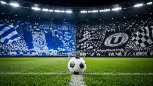 Стадіон з банерами Динамо та Університаті перед матчем Ліги Європи