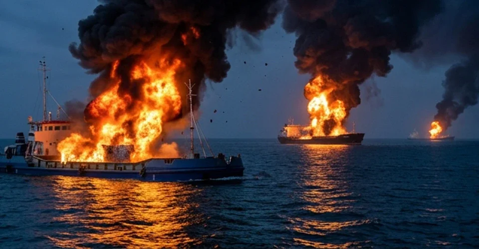 Палаючі судна російського флоту в Азовському морі після удару ЗСУ